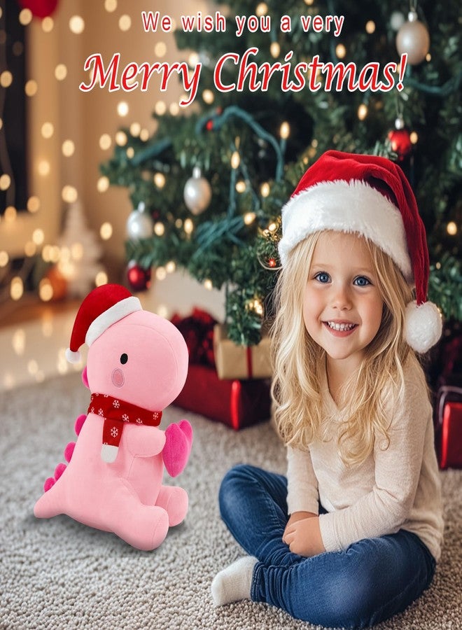 SQEQE وسادة ديناصور قطيفة من SQEQE، ديناصور محشو لطيف ومحبوب مع قلب، هدية عيد الميلاد من ألعاب الحيوانات المحشوة القطيفة للبنات والأطفال (وردي، 12 بوصة) - Image 2